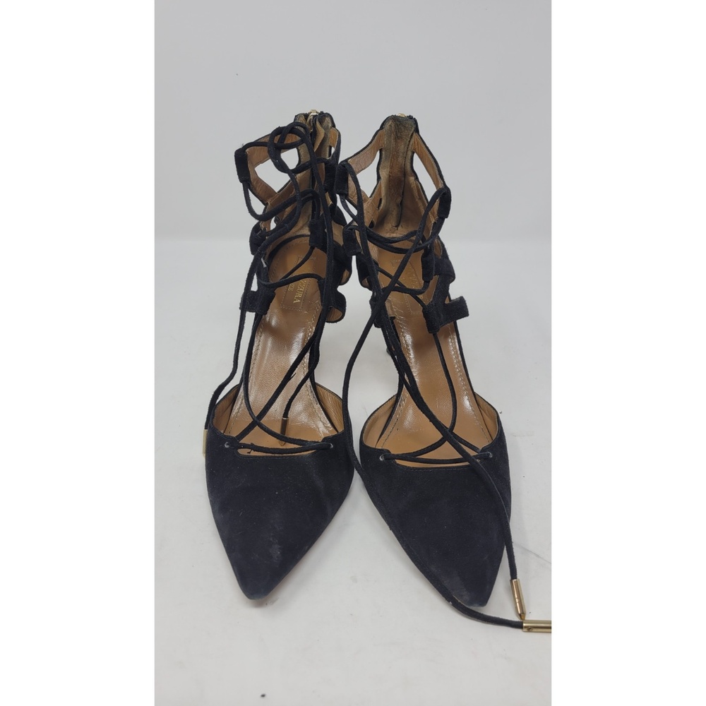 Aquazzura Black Suede Belgravia Lace Up Pointed Toe Pumps